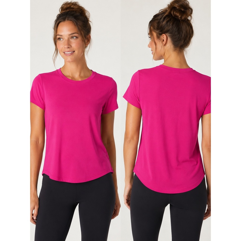 Athleta With Ease Magenta Pink Short Sleeve Top Crew Neck Small Activewear Tee